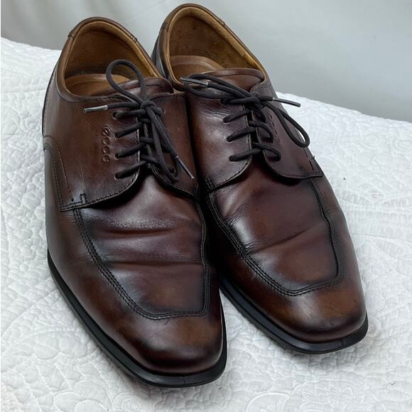 ECCO Men's Size 45 (US 11) Brown Lace Up Shock Point Leather Derby Shoes - Picture 1 of 9